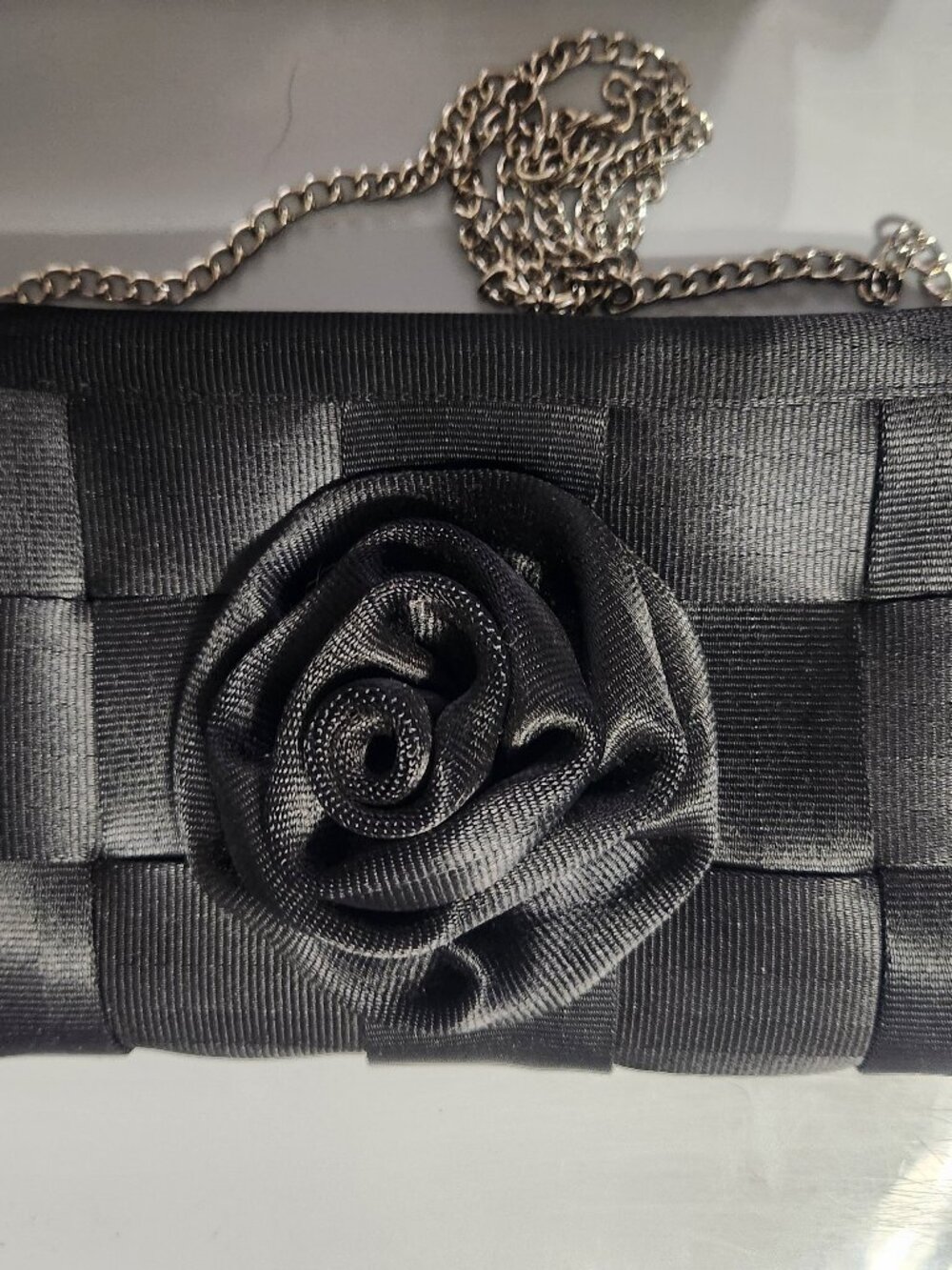 Harveys Seatbelt Clutch Purse With Rose & Chain